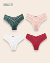 Panty Con Encaje Cintura Regular Florence - Kit 4 Piezas Verde + Rosa + Blanco + Rojo Panties