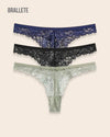 Panty Con Encaje Cintura Baja Violet - Kit 3 Piezas Azul + Negro + Verde Panties