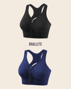 Brasier Deportivo con Cierre Frontal y Relleno Removible - Kit 2 Brasieres Negro + Azul Talla de Copa única Brasier Deportivo