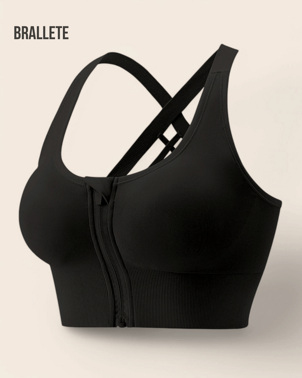 Brasier Top Deportivo con Cierre Frontal y Gancho Interior | Brallete Negro Brasier Top