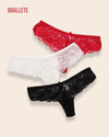 Panty Con Encaje Cintura Baja Mykonos - Kit 3 Piezas Rojo + Blanco + Negro Panties