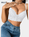 Brasier Push-Up Longline de Encaje con Fecho Frontal – ¡Compra 1 y Lleva 2! Blanco+Negro Brasier Longline