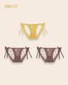 Panty Con Encaje Cintura Regular Seychelles - Kit 3 Piezas 2x Marrón + Amarillo Panties