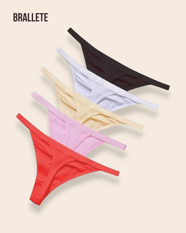 Panty Sin Costuras Cintura Baja Daisy - Kit 5 Piezas Negro + Blanco + Nude + Rosa + Rojo Panties