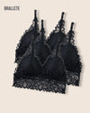 Brasier Bralette de Encaje Sin Varillas y Con Relleno – Compra 2 y Llévate 3 3x Negro Brasier Bralette