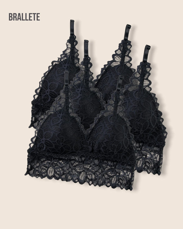 Brasier Bralette de Encaje Sin Varillas y Con Relleno – Compra 2 y Llévate 3 3x Negro Brasier Bralette