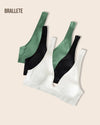 Brasier Top Sin Varillas con Rellenos Removibles – Kit 3 Brasieres Negro + Blanco + Verde Brasier Top