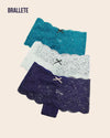 Panty Con Encaje Cintura Regular Camellia - Kit 3 Piezas Blanco + Azul Claro + Azul Panties
