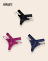 Panty Con Encaje Cintura Baja Capri - Kit 3 Piezas Negro + Azul + Rosa Panties