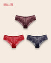 Panty Con Encaje Cintura Alta Corsica - Compra 2 y Lleva 3 Vino + Rojo + Azul Panties