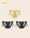 Panty Con Encaje Cintura Regular Seychelles - Kit 3 Piezas 2x Negro + Amarillo Panties
