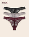 Panty Con Encaje Cintura Baja Violet - Kit 3 Piezas Negro + Gris + Vino Panties