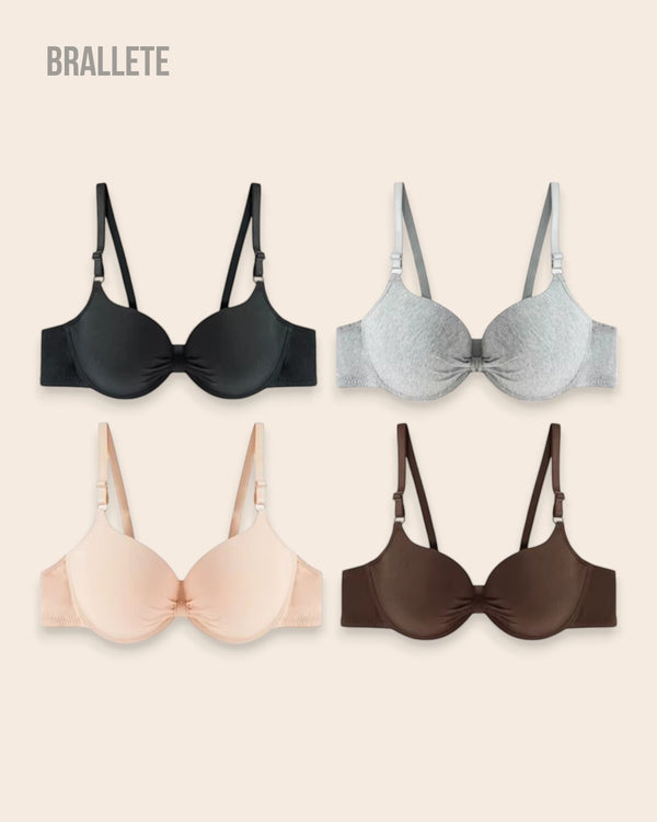 Brasier Push-Up Con Varillas Campánula - Kit 4 Piezas Negro + Gris + Nude + Marrón Brasier Push-Up