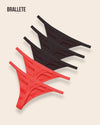 Panty Sin Costuras Cintura Baja Daisy - Kit 5 Piezas 3x Negro + 2x Rojo Panties