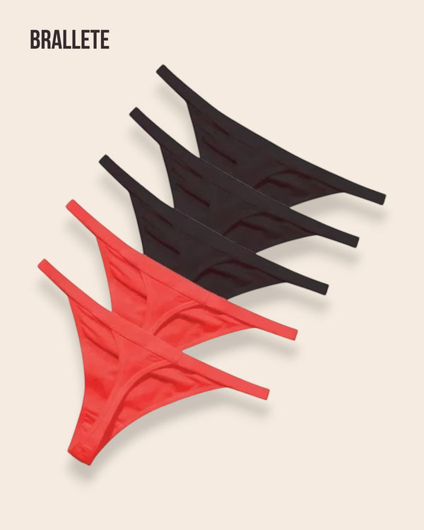 Panty Sin Costuras Cintura Baja Daisy - Kit 5 Piezas 3x Negro + 2x Rojo Panties