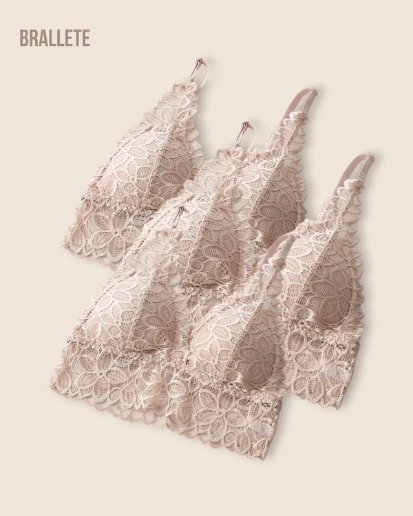 Brasier Bralette de Encaje Sin Varillas y Con Relleno – Compra 2 y Llévate 3 3x Nude Brasier Bralette