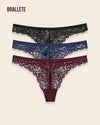 Panty Con Encaje Cintura Baja Violet - Kit 3 Piezas Negro + Azul + Vino Panties