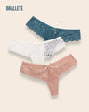 Panty Con Encaje Cintura Baja Mykonos - Kit 3 Piezas Azul + Blanco + Rosa Panties