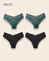 Panty Con Encaje Cintura Regular Florence - Kit 4 Piezas 2x Verde + 2x Negro Panties