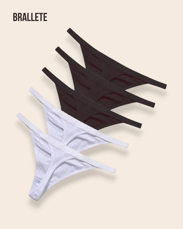 Panty Sin Costuras Cintura Baja Daisy - Kit 5 Piezas 3x Negro + 2x Blanco Panties