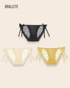 Panty Con Encaje Cintura Regular Seychelles - Kit 3 Piezas Negro + Nude + Amarillo Panties