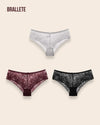 Panty Con Encaje Cintura Alta Corsica - Compra 2 y Lleva 3 Blanco + Vino + Negro Panties