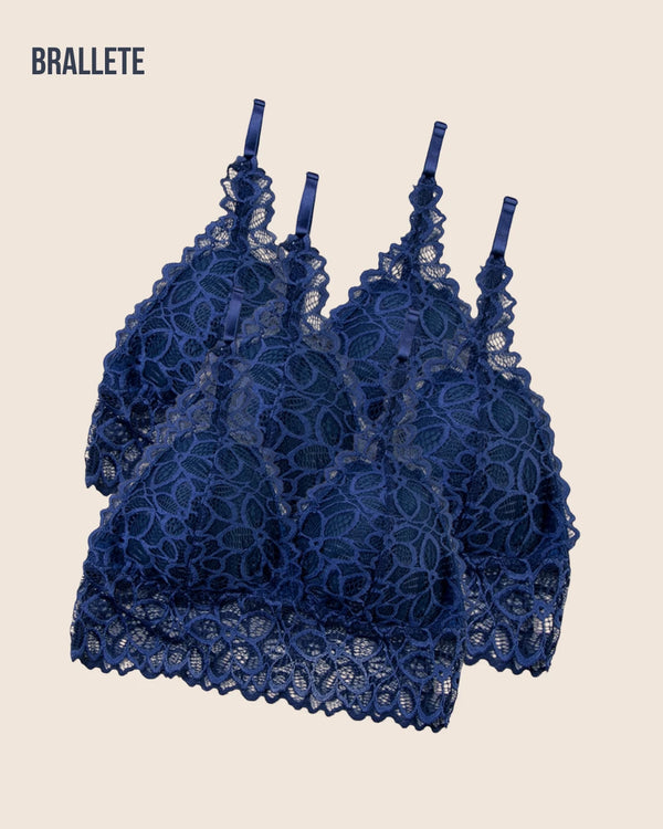 Brasier Bralette de Encaje Sin Varillas y Con Relleno – Compra 2 y Llévate 3 3x Azul Brasier Bralette