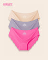 Panty Sin Costuras Cintura Baja Lily - Kit 3 Piezas Lila + Nude + Rosa Panties