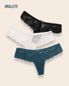 Panty Con Encaje Cintura Baja Mykonos - Kit 3 Piezas Negro + Blanco + Azul Panties