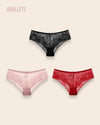 Panty Con Encaje Cintura Alta Corsica - Compra 2 y Lleva 3 Negro + Rosa + Rojo Panties