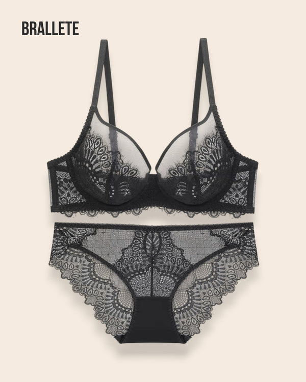 Conjunto Lencería Sin Relleno Margarita - Brallete Negro Conjunto de Lencería