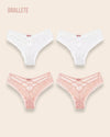 Panty Con Encaje Cintura Regular Florence - Kit 4 Piezas 2x Blanco + 2x Rosa Panties