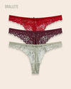 Panty Con Encaje Cintura Baja Violet - Kit 3 Piezas Rojo + Vino + Verde Panties