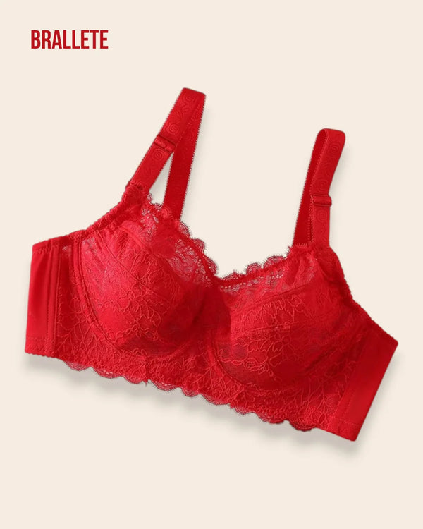 Brasier Bralette de Encaje con Varillas Flexibles y Soporte Alto - Brallete Rojo Brasier Bralette