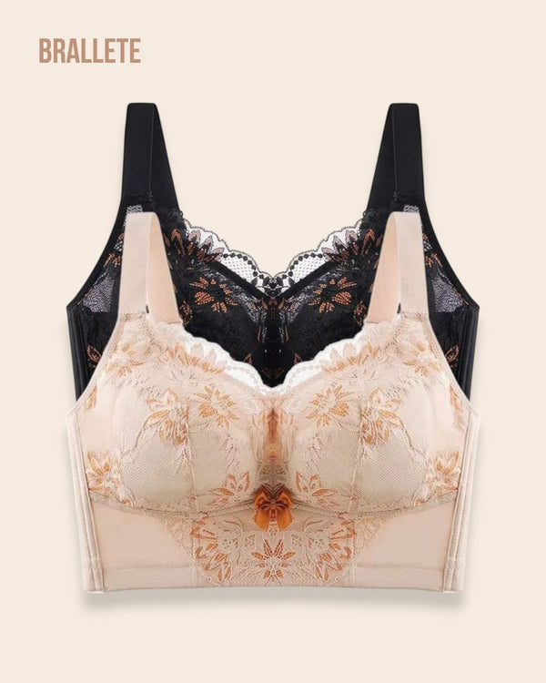 Brasier Longline Con Encaje Fresia – Compre 1 y Lleva 2 Negro + Nude Brasier Longline