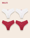 Panty Con Encaje Cintura Regular Florence - Kit 4 Piezas 2x Blanco + 2x Rojo Panties
