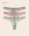 Panty Con Encaje Cintura Baja Violet - Kit 3 Piezas Gris + Rosa + Verde Panties
