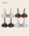 Brasier Push-Up Con Varillas Campánula - Kit 4 Piezas 2x Gris + Negro + Marrón Brasier Push-Up