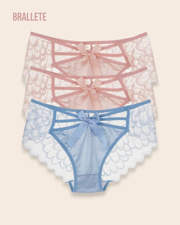 Panty Con Encaje Cintura Regular Verona - Kit 3 Piezas 2x Rosa + Azul Panties