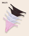 Panty Sin Costuras Cintura Baja Daisy - Kit 5 Piezas 2x Negro + 2x Blanco + Rosa Panties