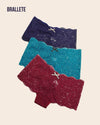 Panty Con Encaje Cintura Regular Camellia - Kit 3 Piezas Azul Claro + Azul + Rojo Panties