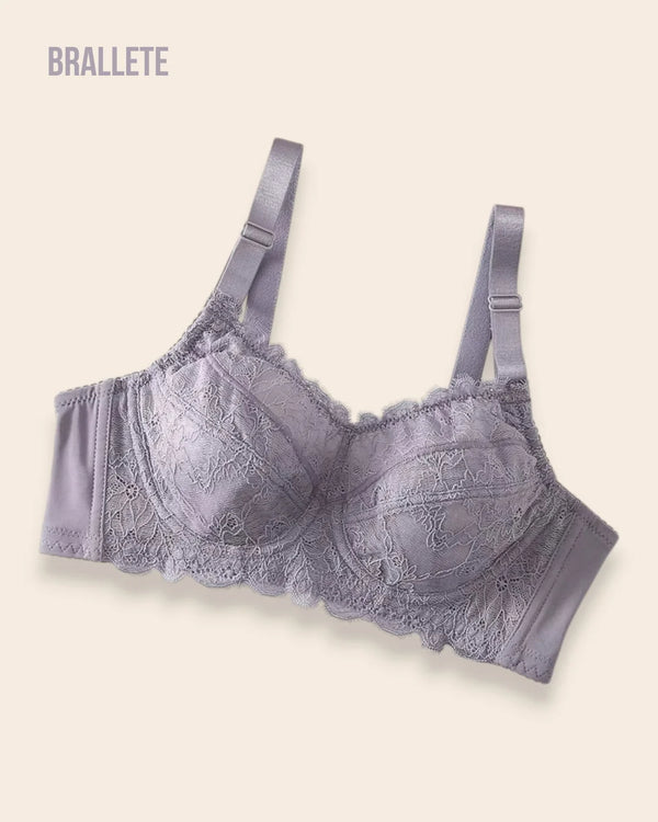 Brasier Bralette de Encaje con Varillas Flexibles y Soporte Alto - Brallete Morado Brasier Bralette