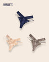 Panty Con Encaje Cintura Baja Capri - Kit 3 Piezas Azul + Nude + Marrón Panties