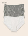 Panty Con Encaje Cintura Regular Santorini - Kit 3 Piezas 2x Gris + Blanco Panties