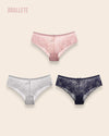 Panty Con Encaje Cintura Alta Corsica - Compra 2 y Lleva 3 Rosa + Blanco + Azul Panties