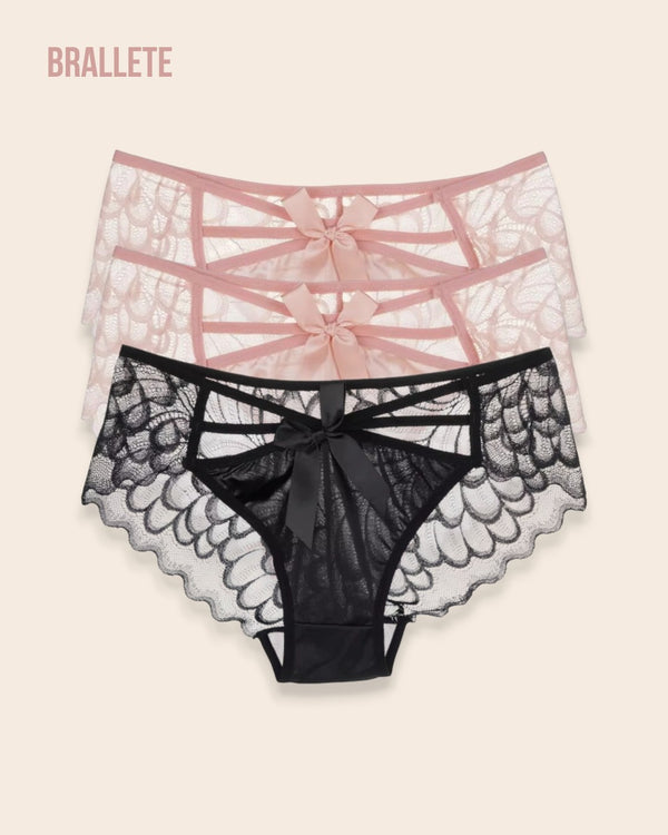 Panty Con Encaje Cintura Regular Verona - Kit 3 Piezas 2x Rosa + Negro Panties