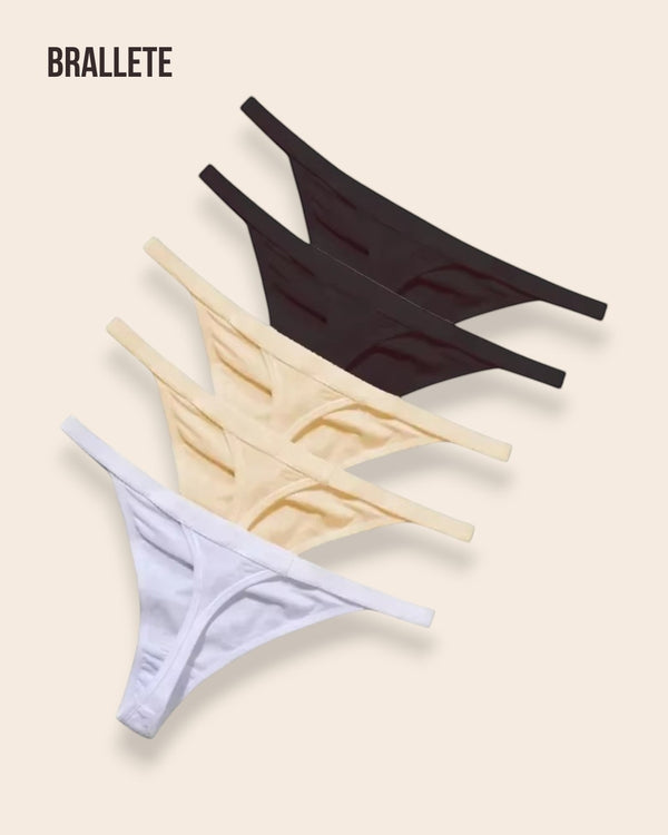 Panty Sin Costuras Cintura Baja Daisy - Kit 5 Piezas 2X Negro + 2x Nude + Blanco Panties