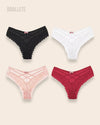 Panty Con Encaje Cintura Regular Florence - Kit 4 Piezas Negro + Blanco + Rosa + Rojo Panties