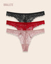 Panty Con Encaje Cintura Baja Violet - Kit 3 Piezas Negro + Rojo + Rosa Panties