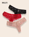 Panty Con Encaje Cintura Baja Mykonos - Kit 3 Piezas Negro + Rojo + Rosa Panties
